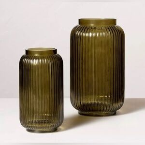 Hearth & Hand Magnolia Green Ribbed Glass Vase SET (1 Small and 1 Large)